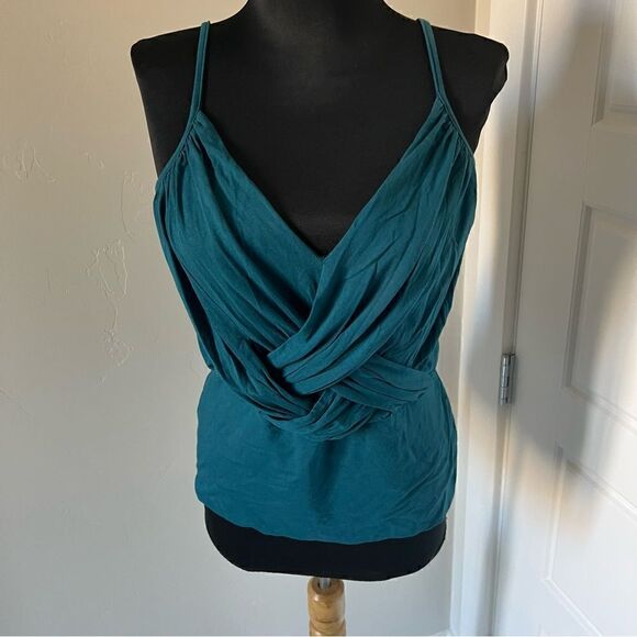 EUC Marciano teal v neck tank sz L ruching at front - Picture 8 of 10